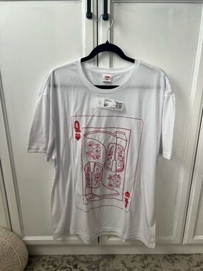 White Tee with Red Card Print